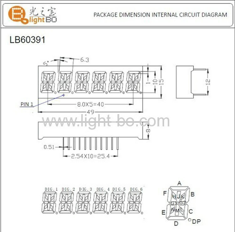 Ultra Bright White Common Cathode 6 Digit 0.39inch 14 Segment LED Display