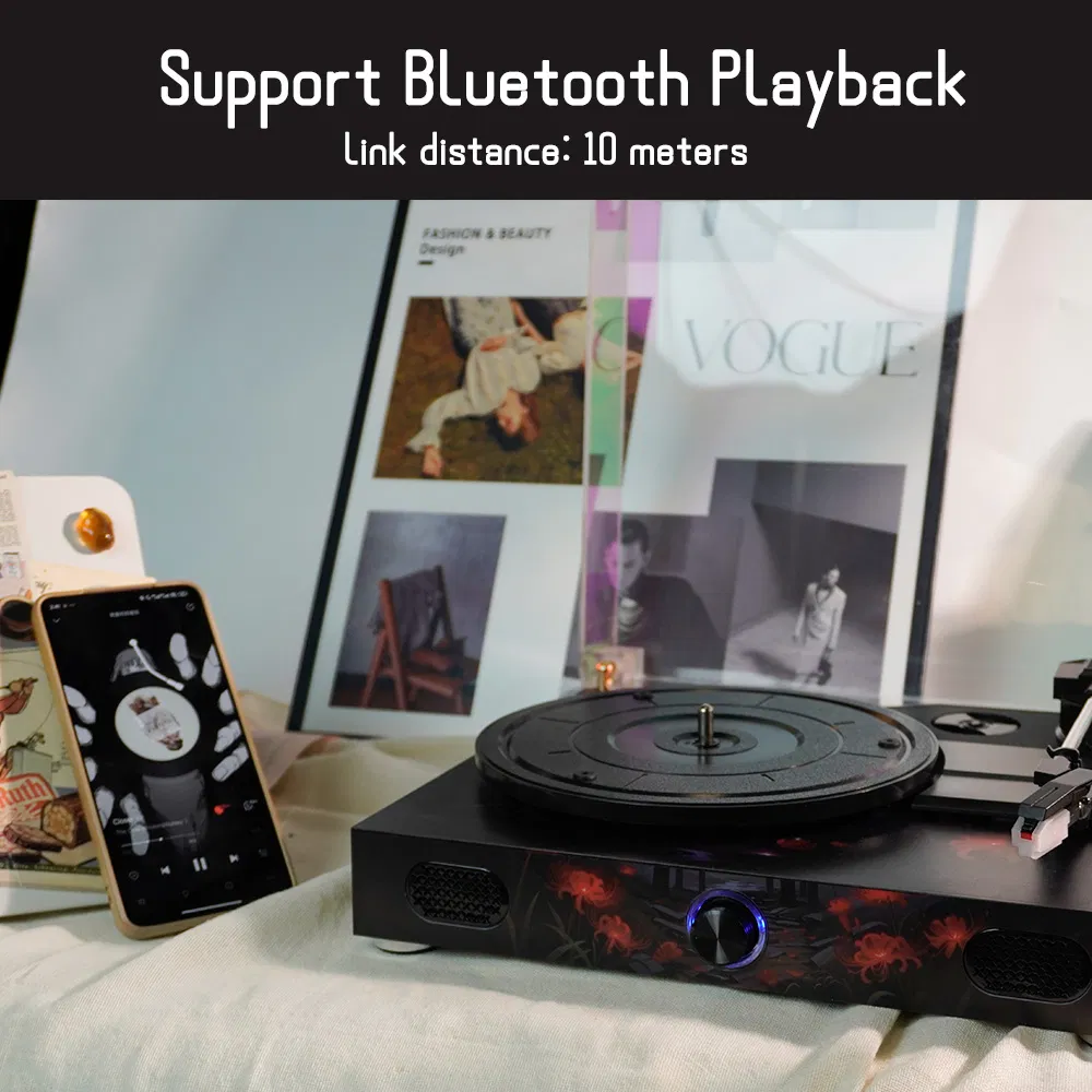 Hi-fi Noise-reduced 3-speed Bluetooth Hi-fi Turntable Lp Vinyl Record Player With Built In Speaker For Gift