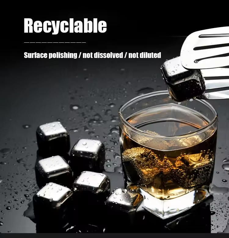 Reusable Custom Logo Square Stainless Steel Silver Gold Rainbow Ice Cubes Metal Whiskey Rock Stone for Bar Party Drink Whiskey Cubes Ice