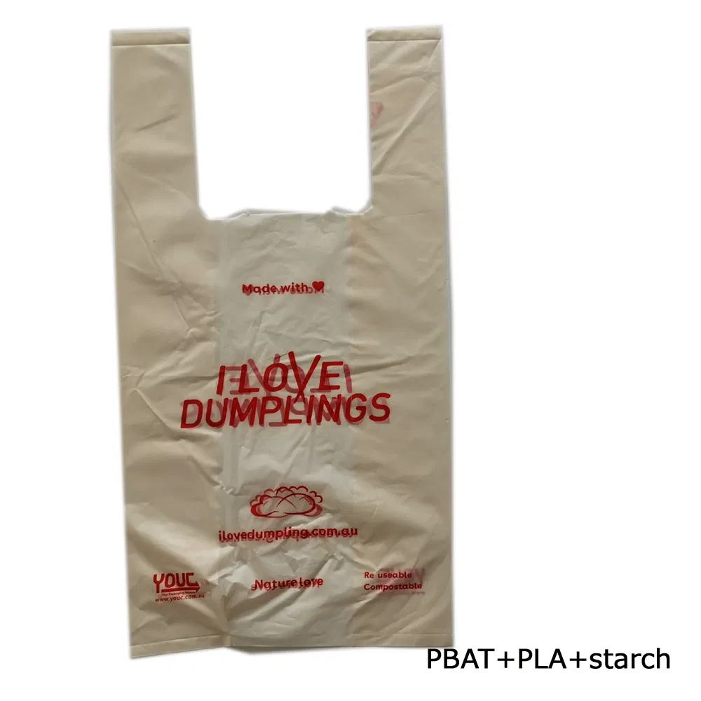 Custom Logo Printed Bpi 100% Home Industrial Compostable Plastic Thank You Vest T-Shirt PLA Biodegradable Grocery Shopping Bag