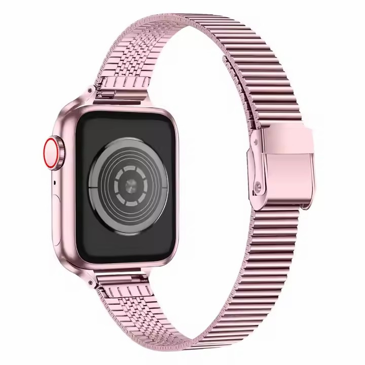 Double Safety Buckle One Bead Thin Mesh Watch Band for Apple Watch