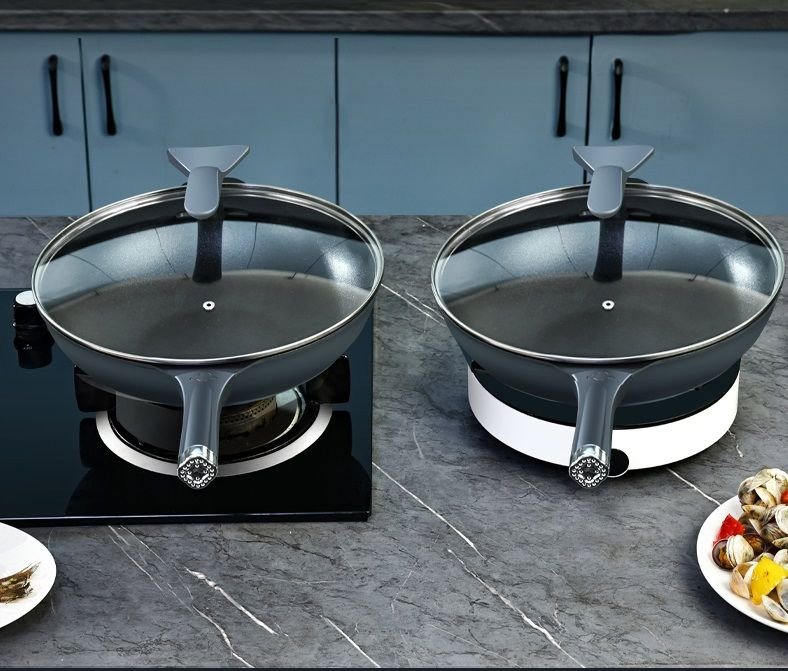 Commercial Gas Die Cast Aluminum Non Stick Low Pressure Cooking Frypan Wok