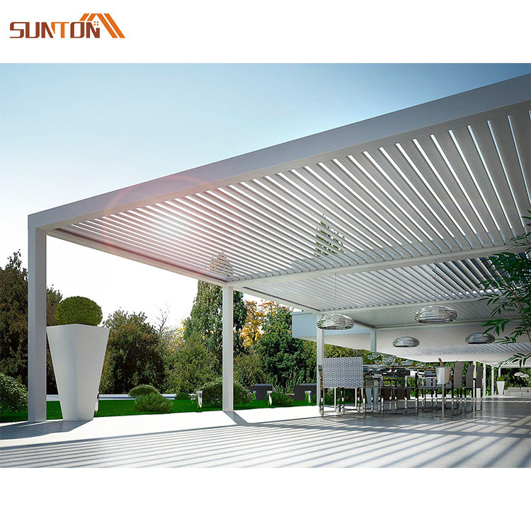 Customized Sunshade Patio Cover Electric Smart Control Outdoor Waterproof Garden Louvered Roof Aluminum Pergola with LED Lights