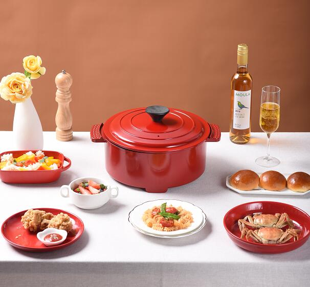 Enameled Cast Iron Cookware Set Dutch Electric Cooking Skillet 30cm