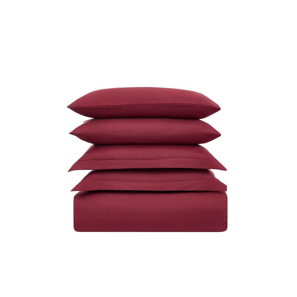 High-Quality Well Brushed and Soft Anti-Pilling Microfiber Duvet Cover Set, Queen Size Burgundy/Maroon Color, Button Closure