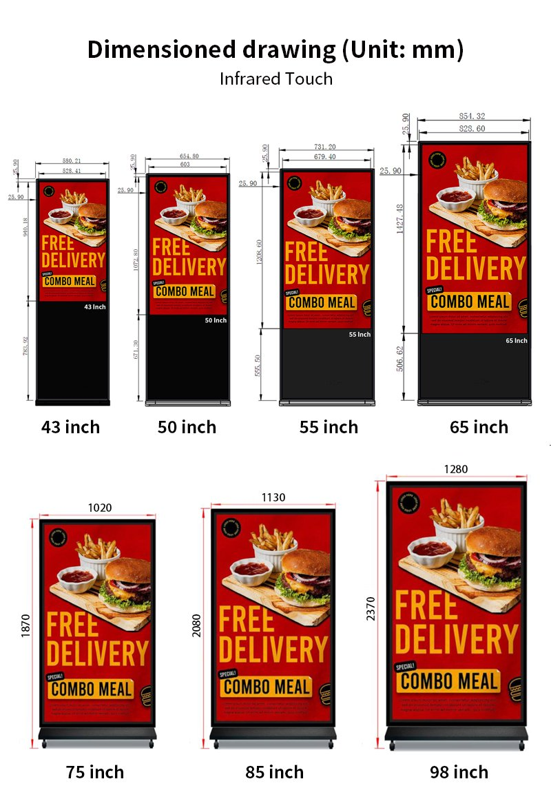 75 Inch Indoor LCD Display Infrared Touch Screen Billboard Advertising Totem Kiosk Smart TV 4K Android Digital Signage and Displays