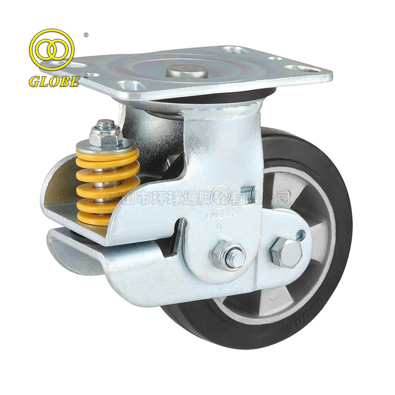 Shock Proof Absorbing Swivel Type Aluminium Core Rubber Caster Spring Loaded Casters