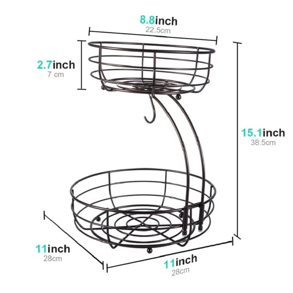 Large Capacity 2-Tier Countertop Fruit Basket Bowl with Banana Hanger Mi24437