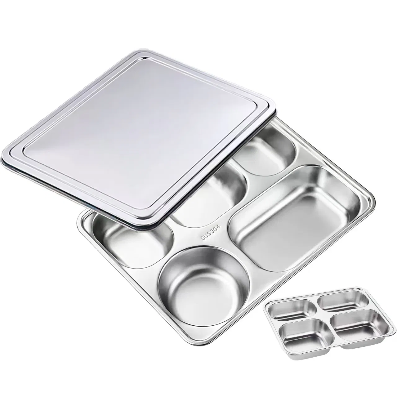 304 Stainless Steel Food Tray 5 Stainless Steel 304 with Cover