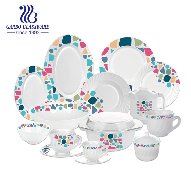 Promotion White Opal Glassware 58PCS Set Heat Resistant Opal Glass Dinner Set Flatware Tableware Set