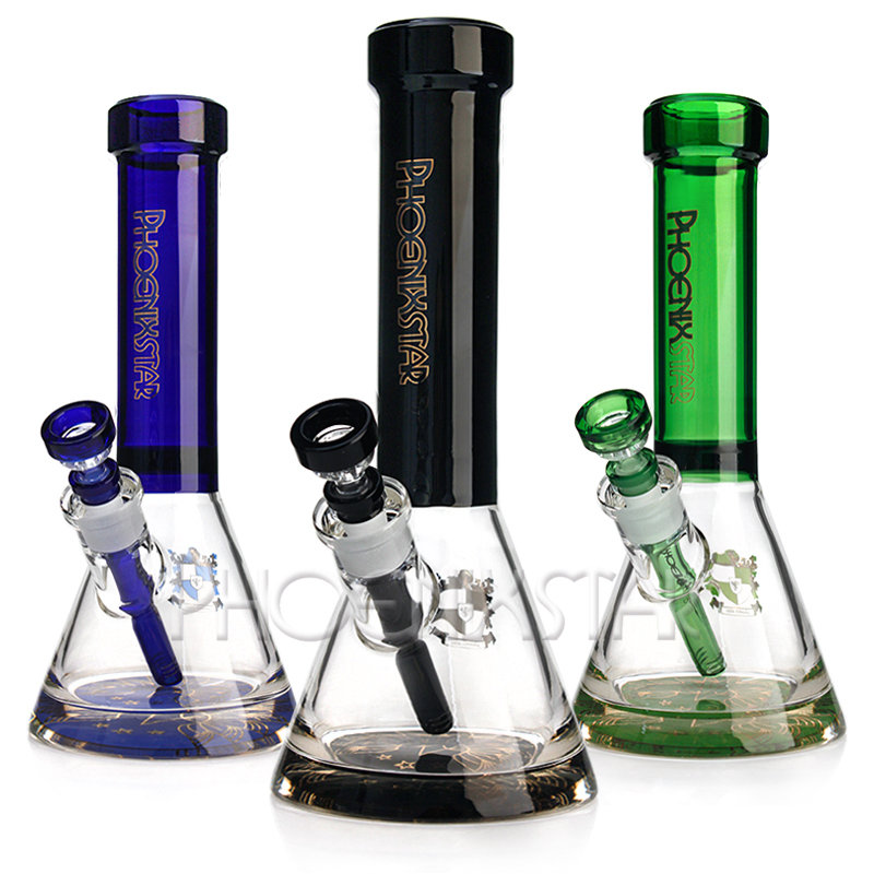 Phoenix Star 12 Inches 9mm Thickness Mixed Colors Glass Beaker Base Hookah Sweet Puff Smoking Water Pipe Wholesale Pyrex Glass Pipe
