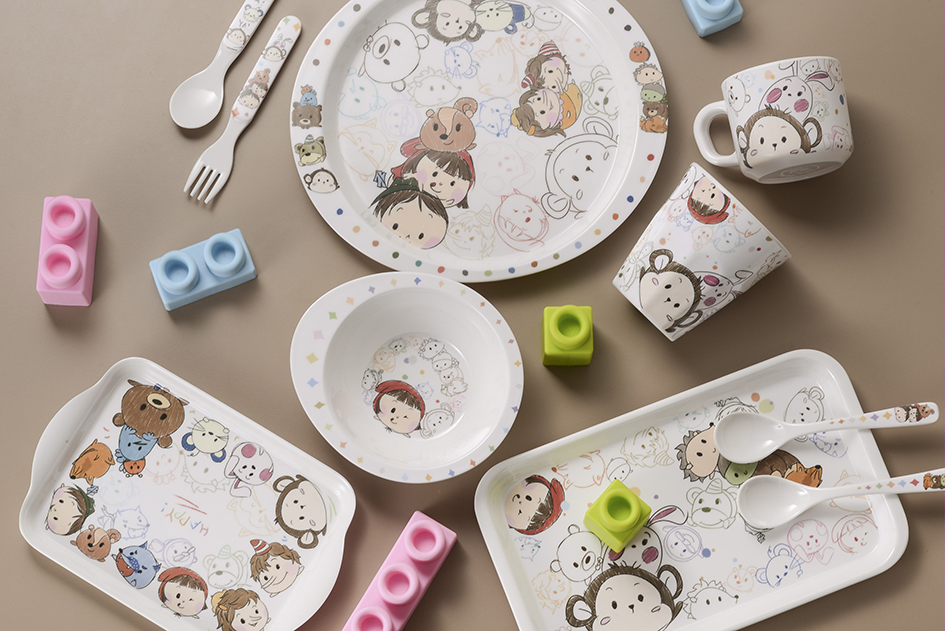 100% Melamine Tray Customizable Cartoon Pattern Kids Dinner Snack Serving Plastic Hot Selling Children Tray