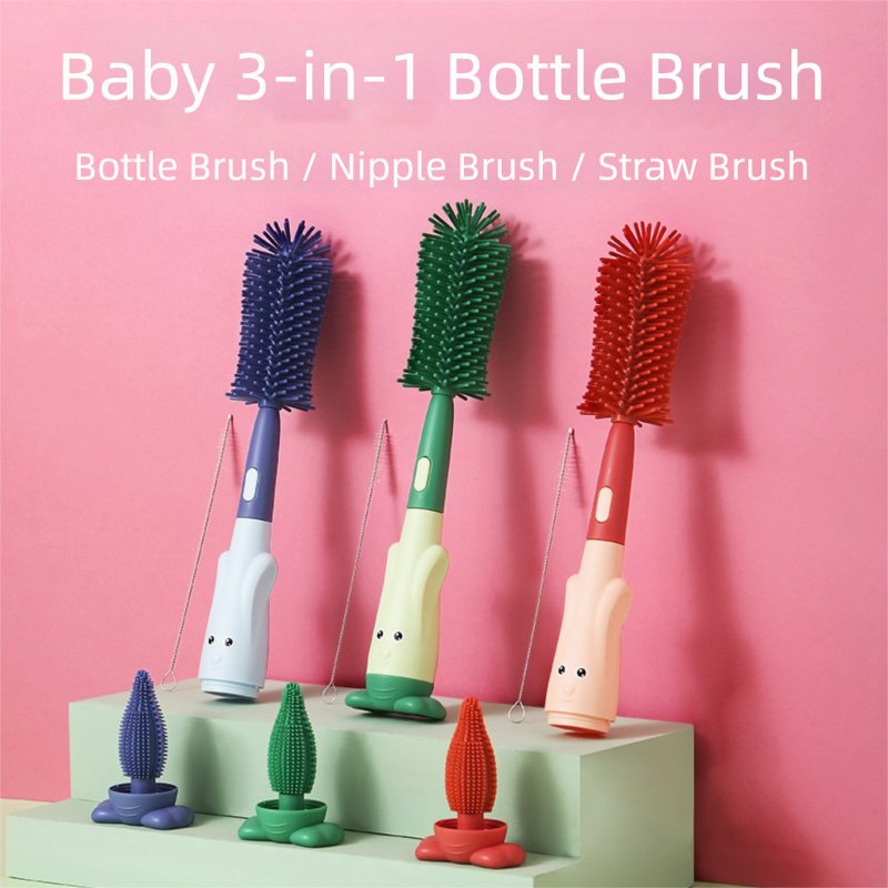 3-in-1 Newborn Feeding Bottle Brush Set, Portable Infant Straw/Nipple Cleaning Brushes Baby-Specific Cleaning Kit