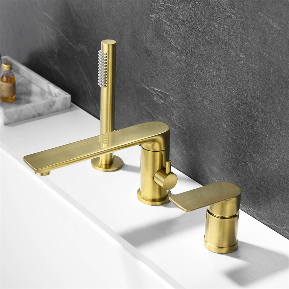 Kaiping Factory Direct Round Style Matt Black Brass 3 Holes Bath Deck Mounted Bathroom Bathtub Faucet