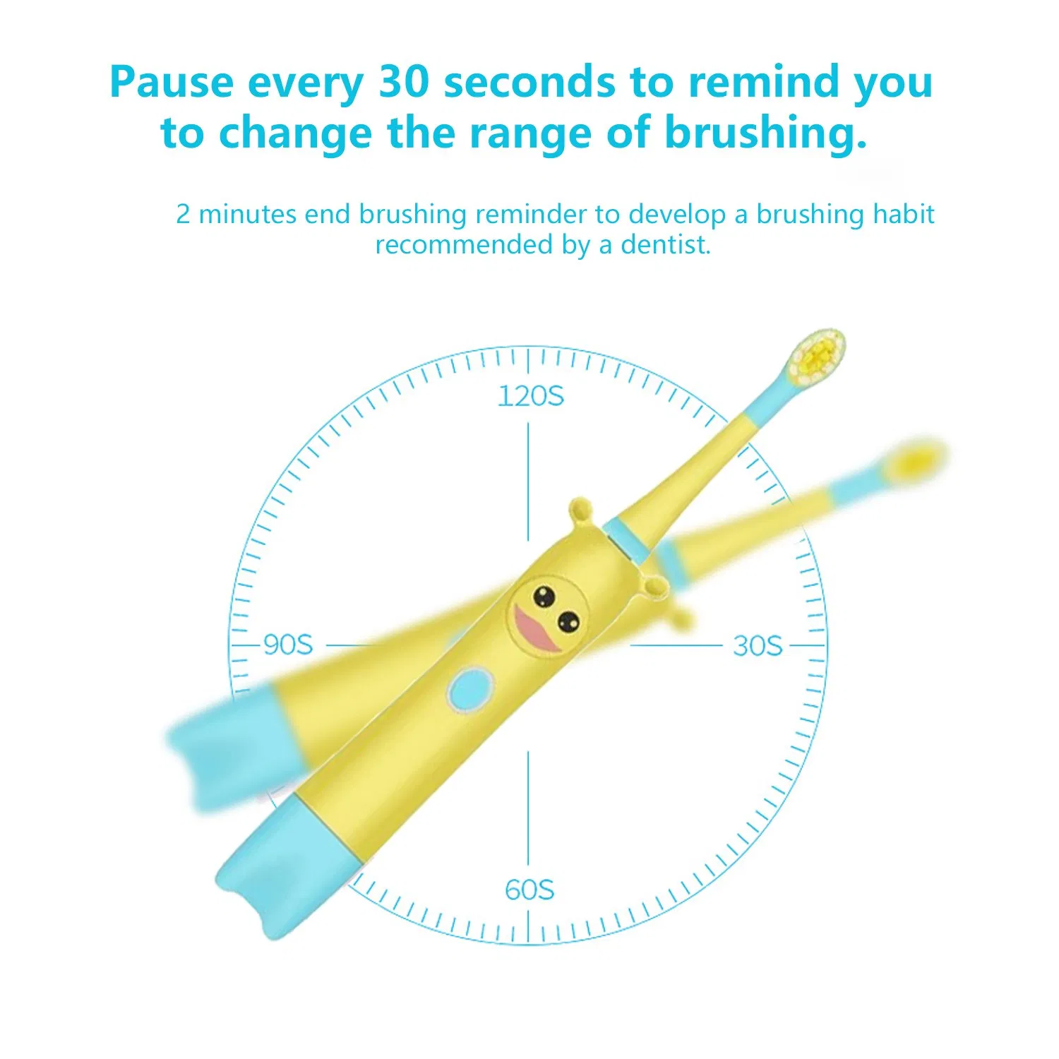 Smart Timer and 3 Modes Battery Powered Waterproof Sonic Kids Electric Toothbrush