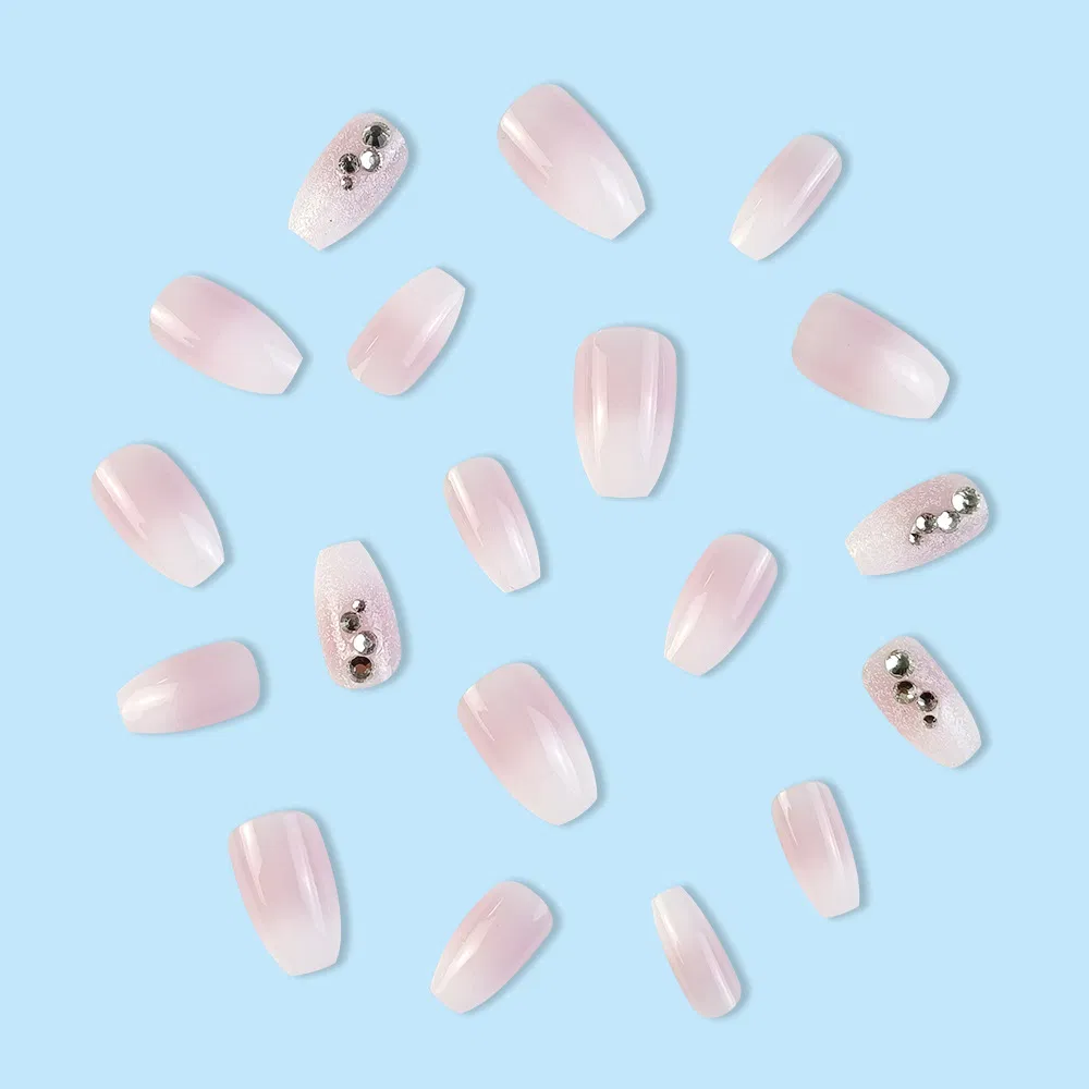 Pinkish Nail Patch Rhineshires Wear Nail Length Glitter Gradient Color