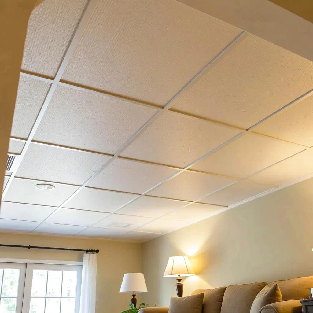 Square Design Acoustic Fiberglass Ceiling Tiles Glass Wool Panels for Commercial Building