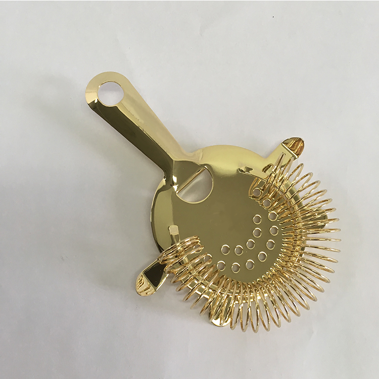 Light Gold Color Plated Water Plated Method Metal Strainer for Bar Use