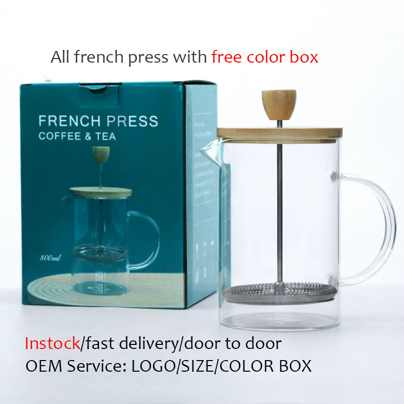 Bamboo Lid 600ml Wholesale Borosilicate Glass Custom French Press