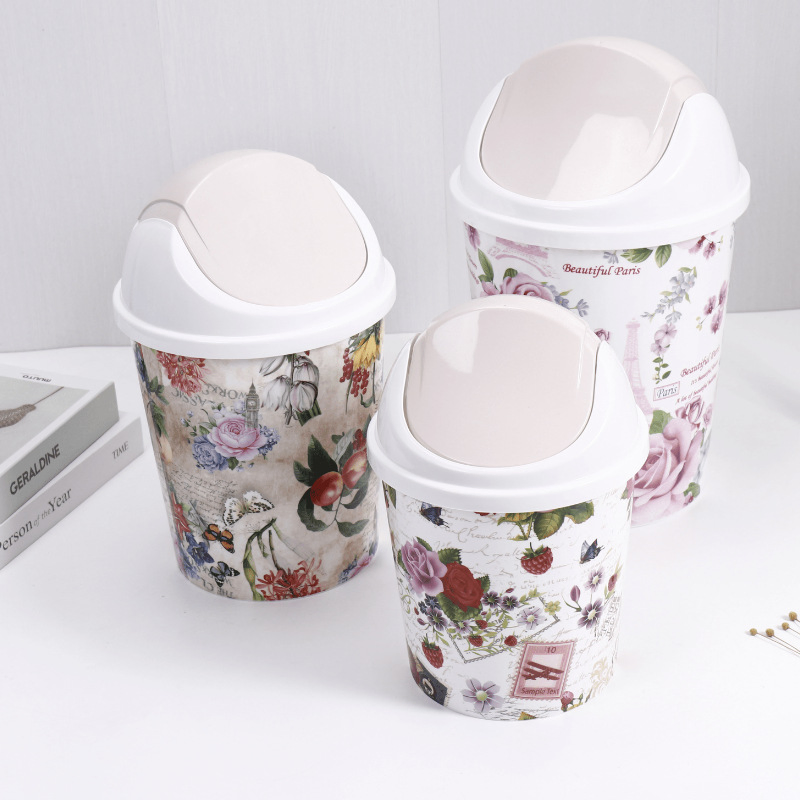 Living Room Bathroom Kitchen Trash Can with Lid Floral Print