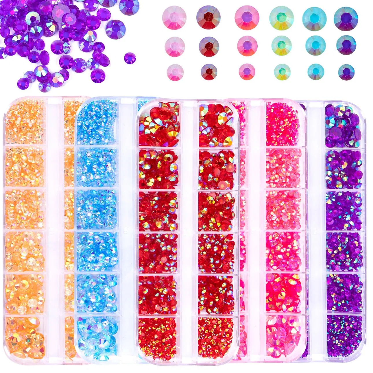 European and American 12-Grid Resin Flat Bottom Bare Nail Art Decoration Rhinestone