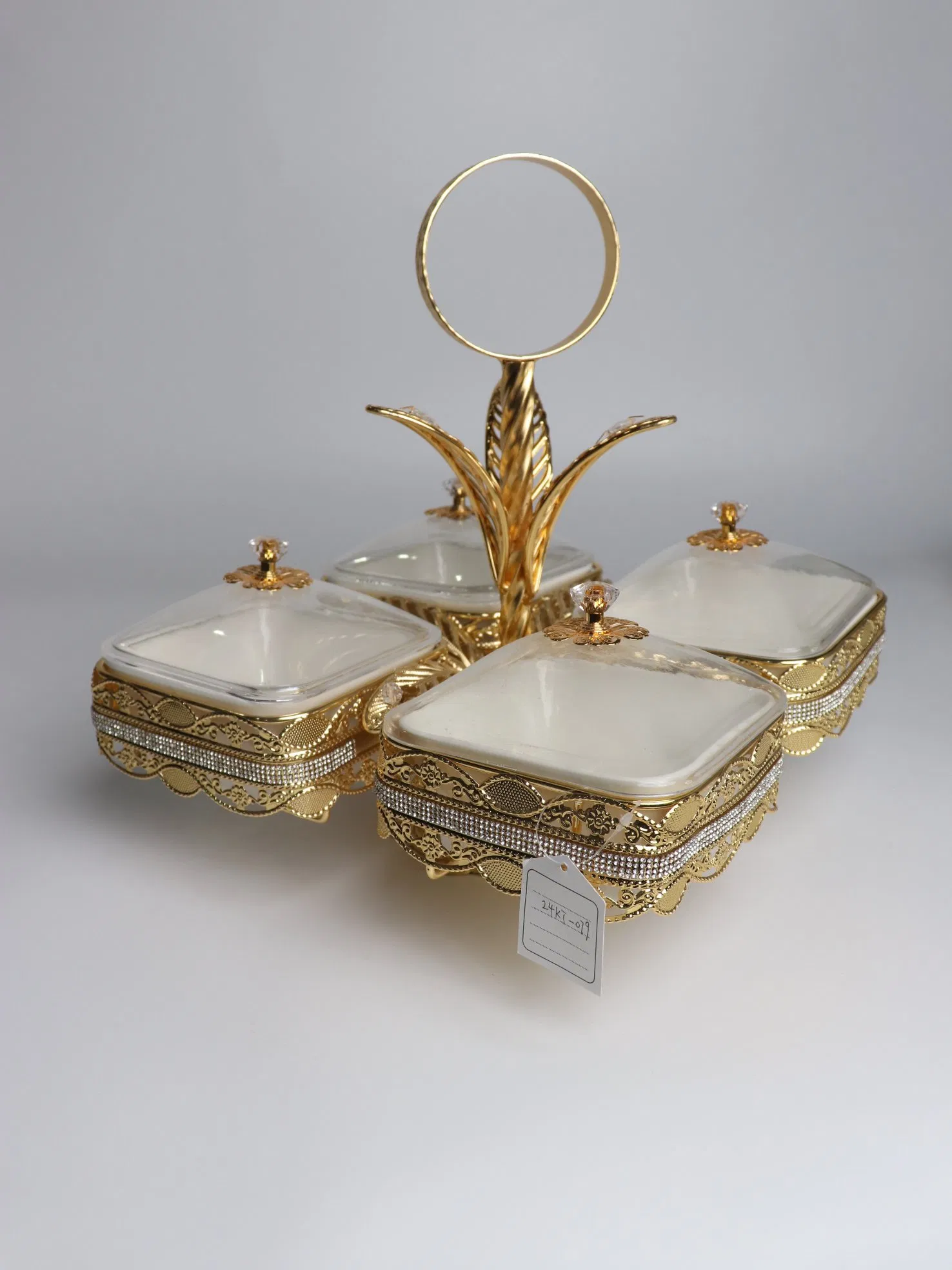 Home Party Gold-Plated Metal Iron Frame with 4 Plastic Bowl Sets