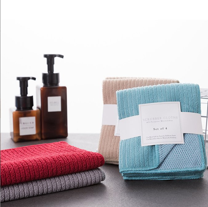 Double-Layer Mesh Dishcloth Kitchen Microfibre Dishcloth Foaming Non-Stick Grease Removing Stain Absorbent Cleaning Cloth