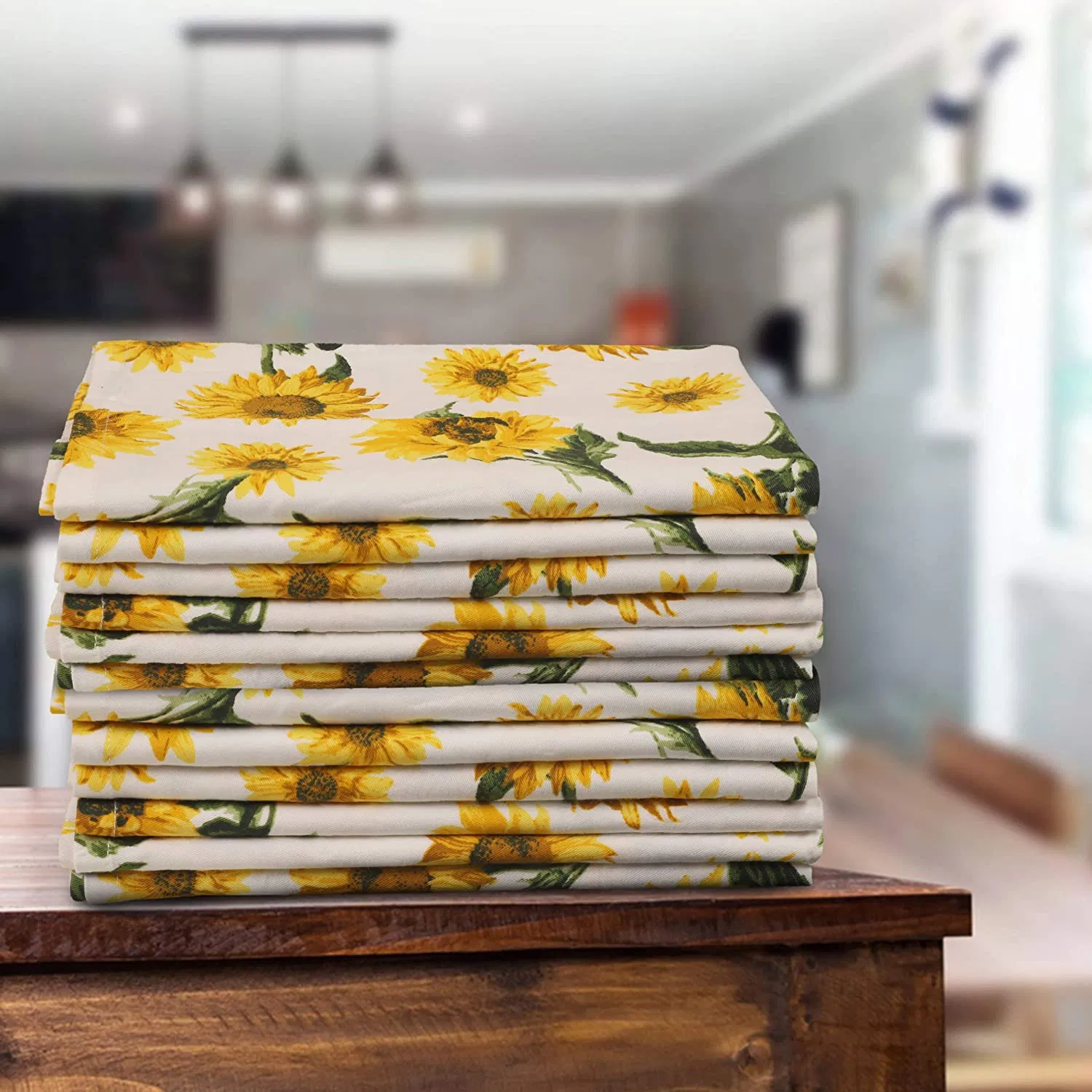 Sunflower Print Multi Color Cotton Dish Towels Highly Absorbent Bar Towel
