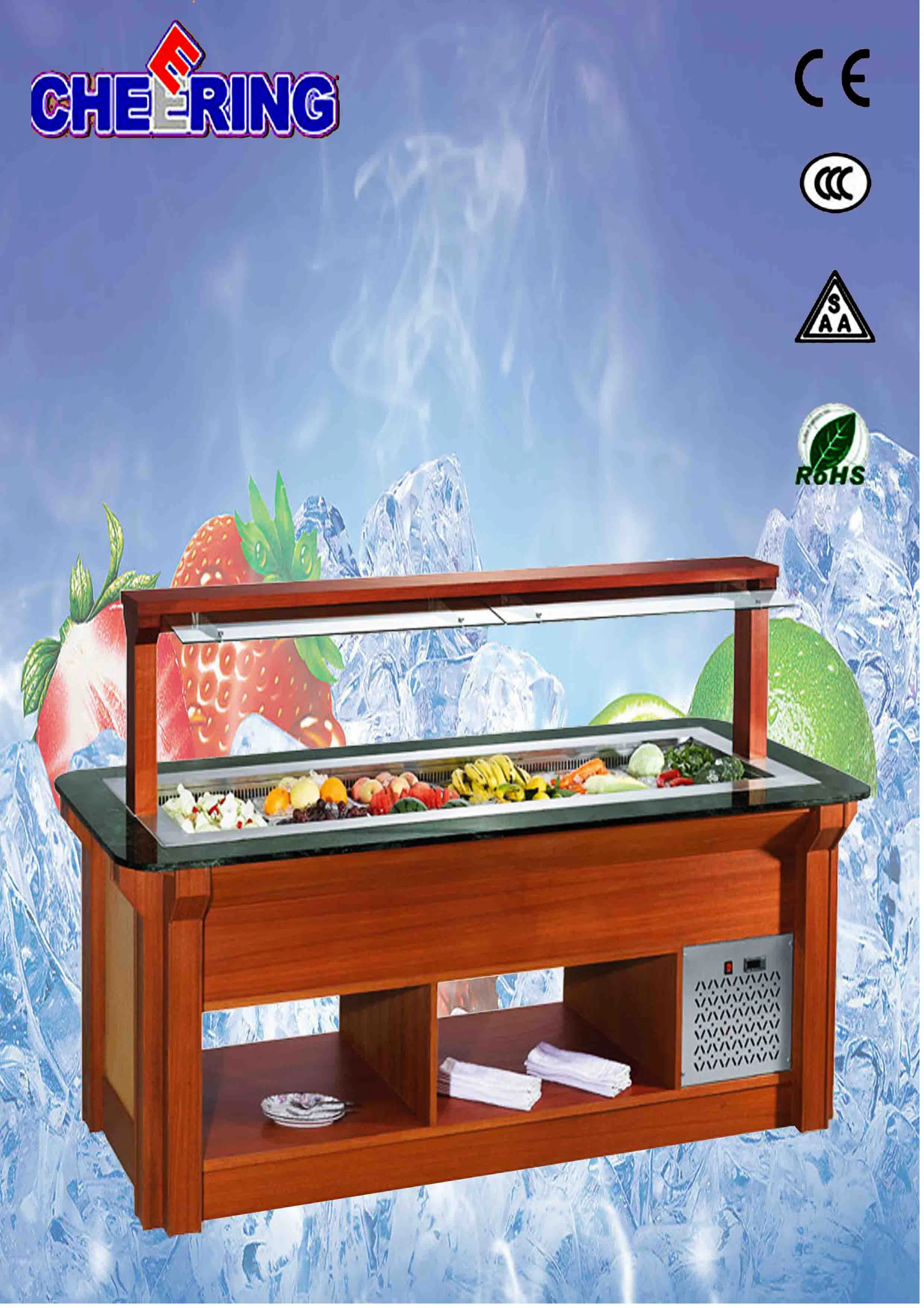 Cheering Sliding-Door Fan Cooling Salad Bar Display for Hotel and Restaurant