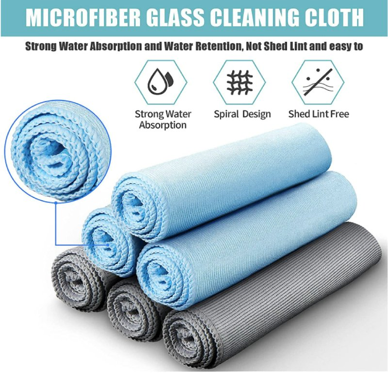 Blue Car Window Glass Cleaning Microfiber Cloth, 16"X16" (40X40cm) , Lint-Free, Streak-Free