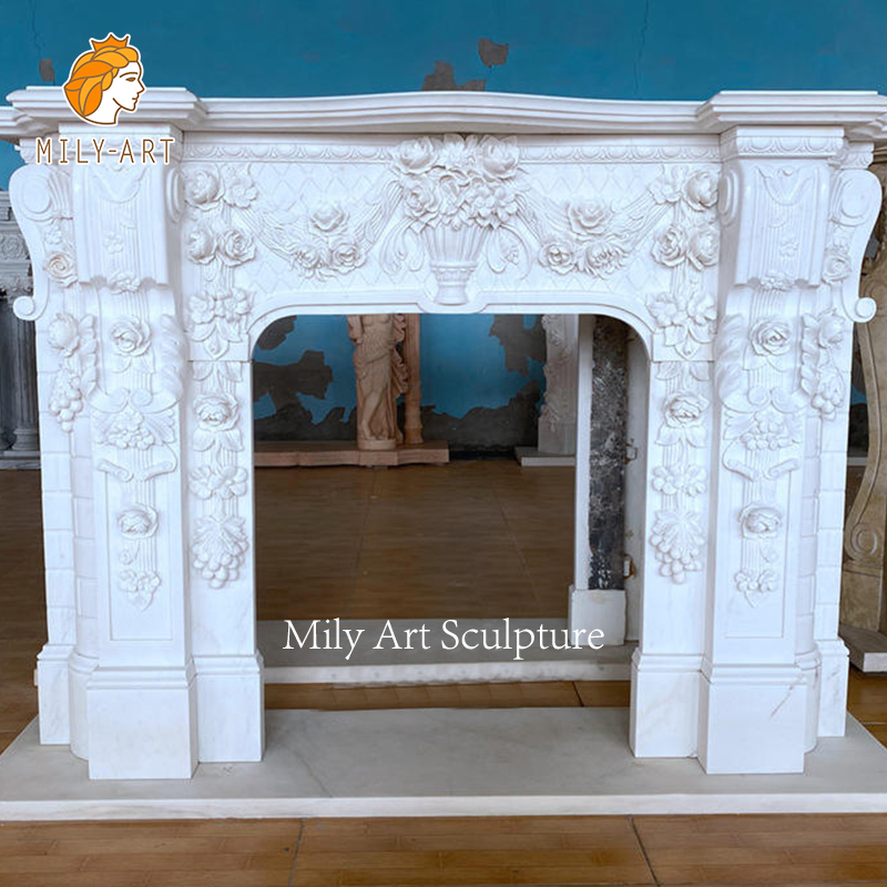 Classic Indoor Natural Stone Fireplace Surround Hand Carved Marble Fireplace Mantel