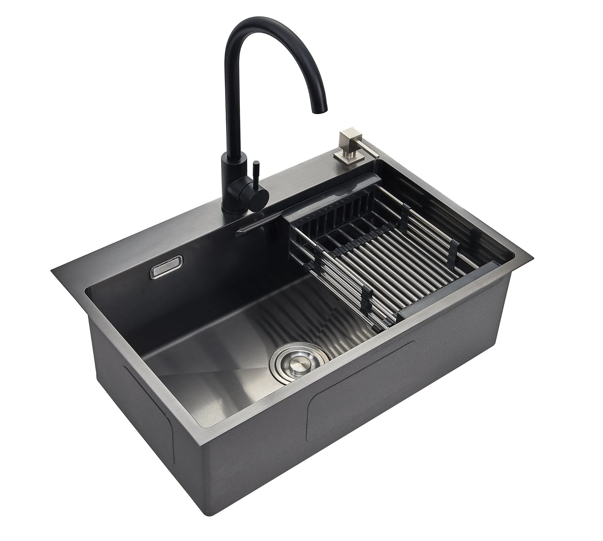 Large Single Bowl Step Sink with Faucet Hold, Black Nano Sink