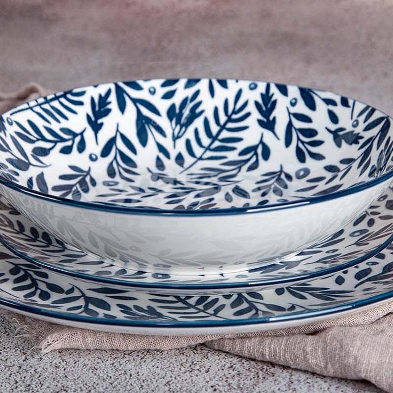 Best Selling High Quality Wholesale Durable Sustainable Customized Natural Plant Indigo Printing China Ceramic Dinnerware Porcelain Tableware Dinner Set