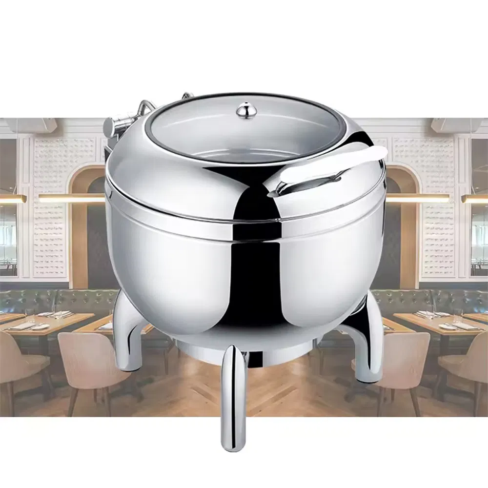 Xiangsheng 11L Round Stainless Steel Chafing Dish Hydraulic Soup Chafer Glass Window