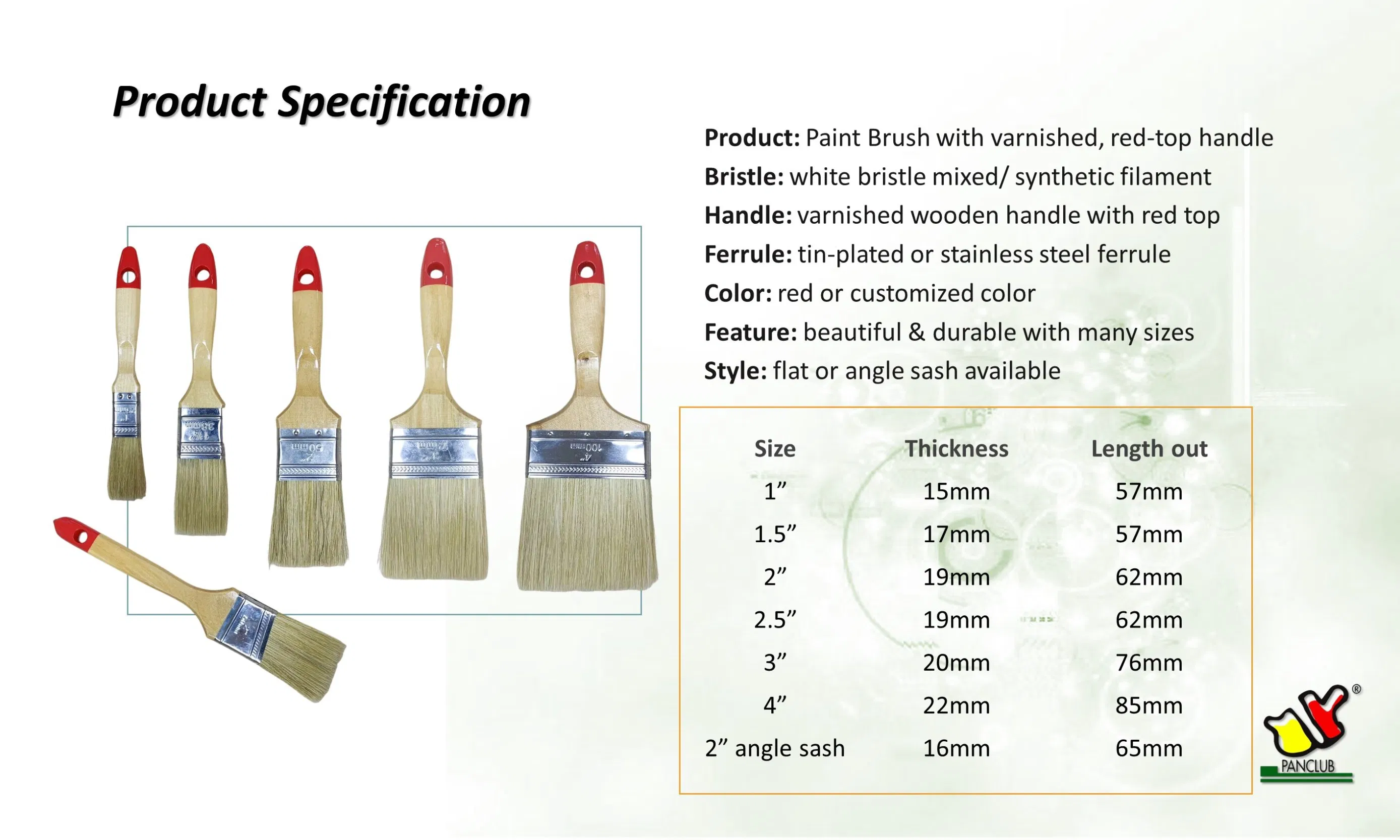 High Quality 1" to 4" Varnished Red-Top Wooden Handle Paint Brush with Quality Bristle for Any Project or for Indoor Outdoor Paint Job