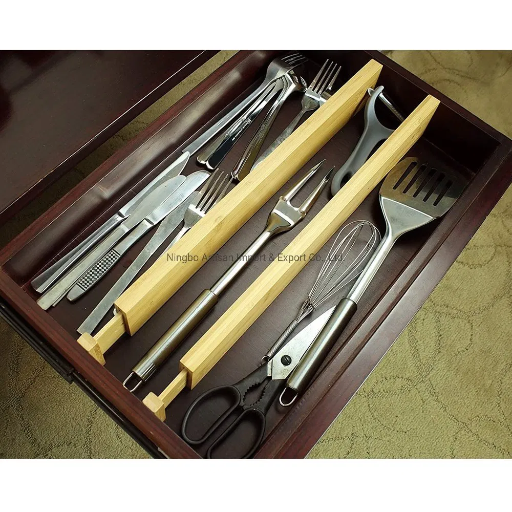 Manufacturer Natural Bamboo Adjustable Expandable Stackable Drawers Organizer