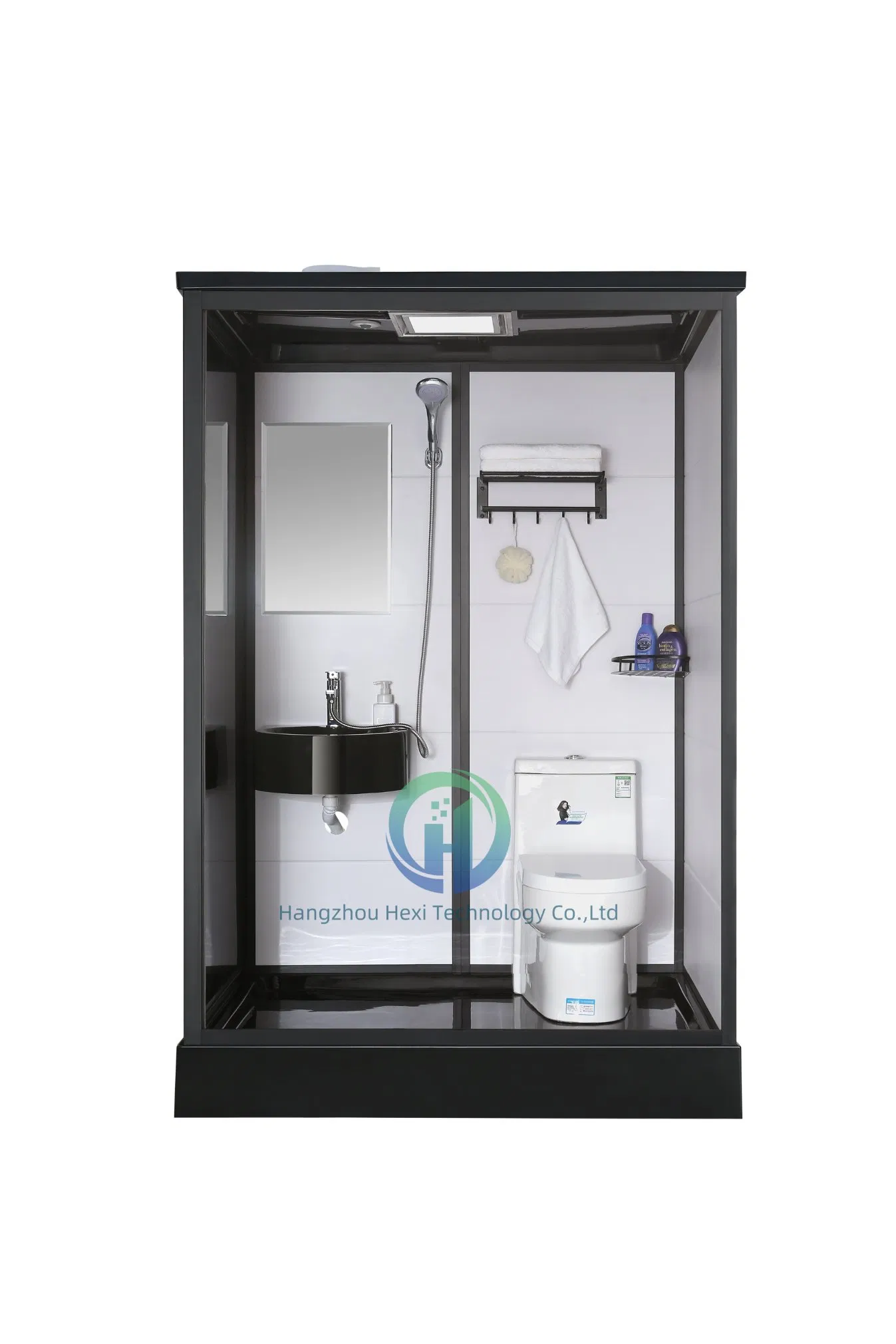High Quality Stylish Black Frame Prefab Bathroom for Shower