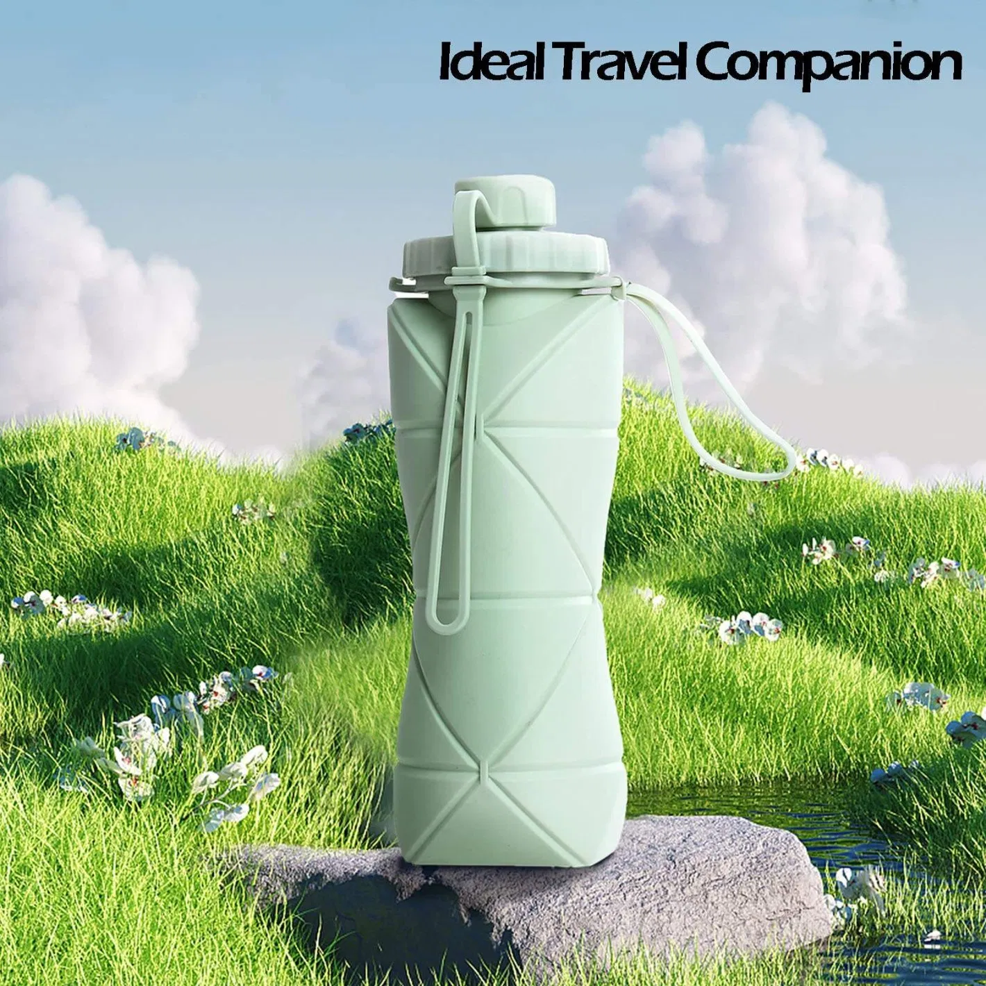 Складная силиконовая бутылка для воды 600 мл