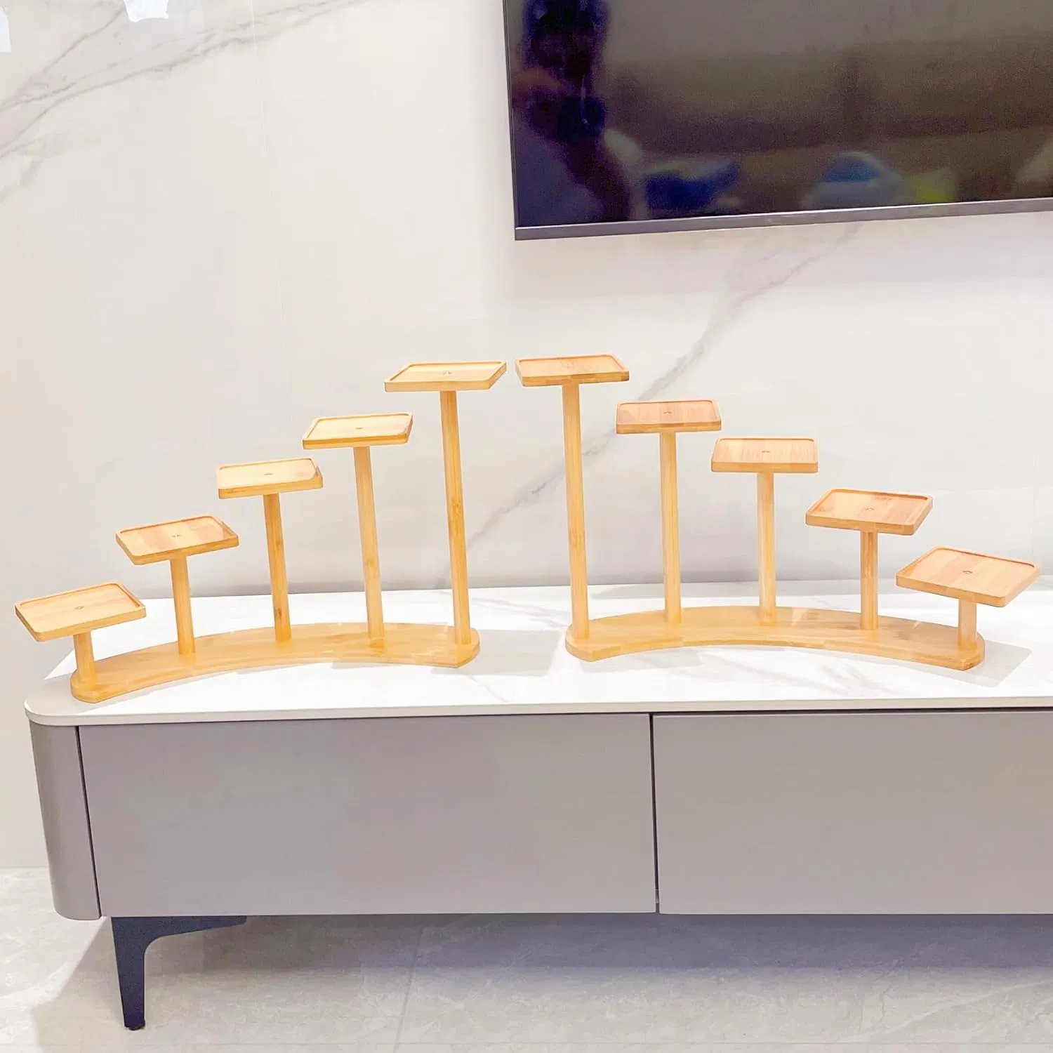 Bamboo Household Living Room Balcony Two-Piece Set Square Succulent Potted Bamboo Flower Rack