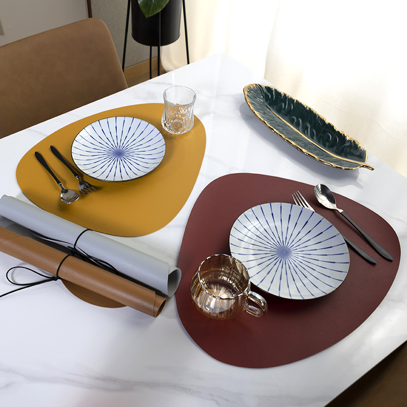 Table Wipeable Washable Droplet Irregular Faux Leather PVC Placemats Heat Resistant