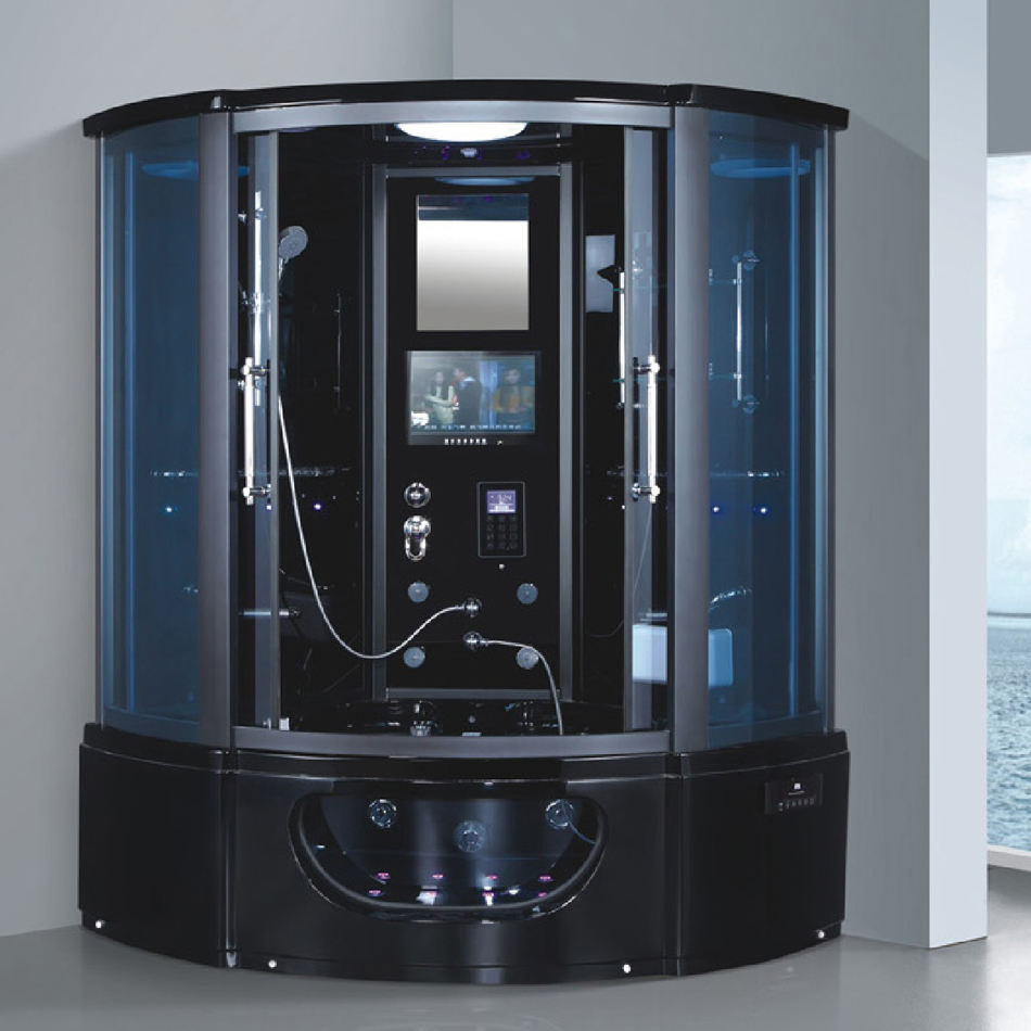 Bathrooms Black Acrylic Tempered Glass Whirlpool with Massage Corner Steam Shower Steam Cabin Bath