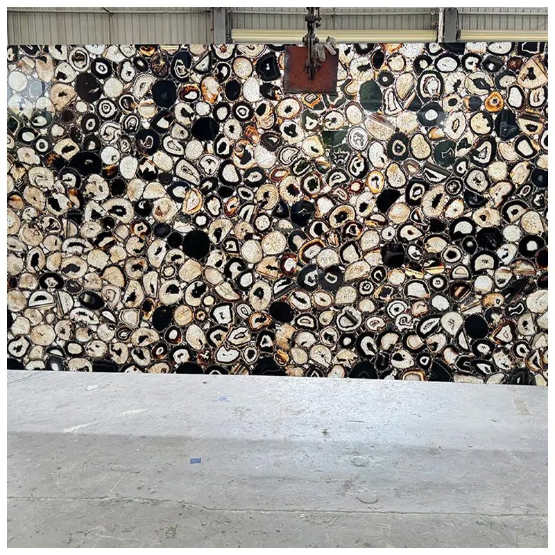 Semi Precious Backlit Black Agate Gemstone Slabs