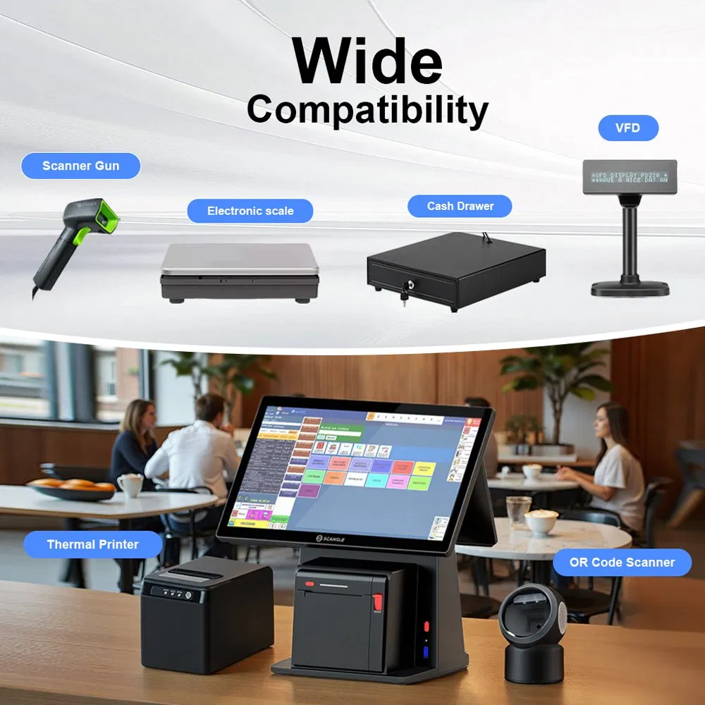 Scangle POS Cash Register System Windows Dual Screen Touch POS Machine Internal 80mm Printer&Qr Scanner
