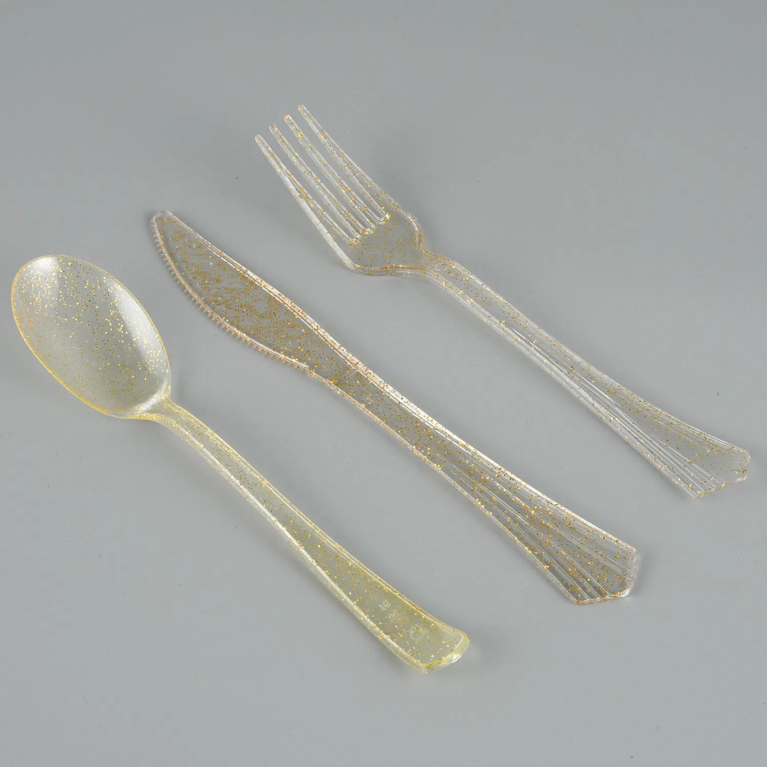 Wholesale Party Decoration Glitter Transparent Plastic Disposable Cutlery Set for Party Dinner