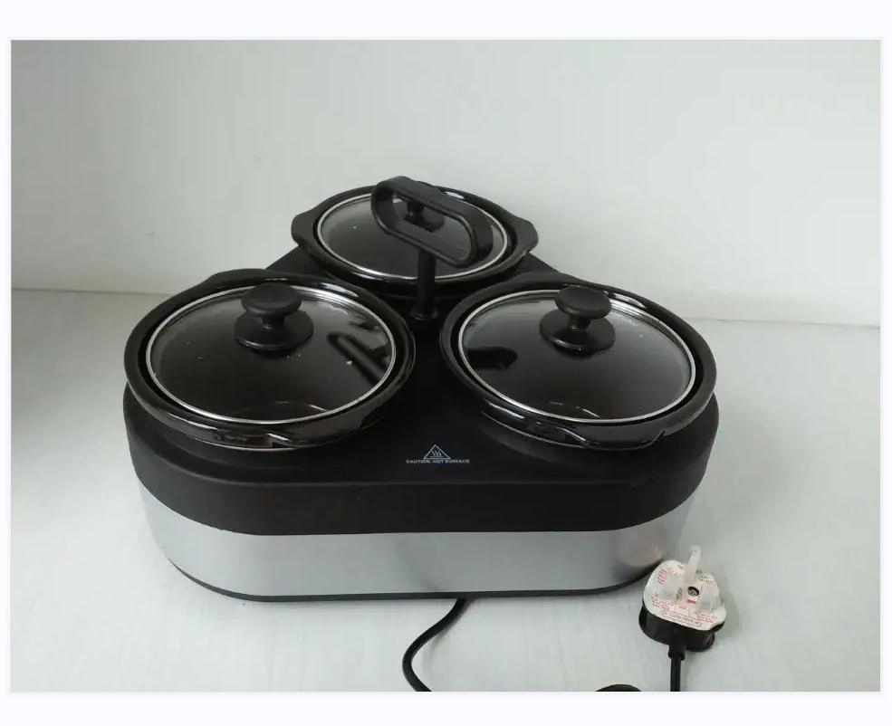 180W Slow Cooker with 3 Individual Ceramic Pots
