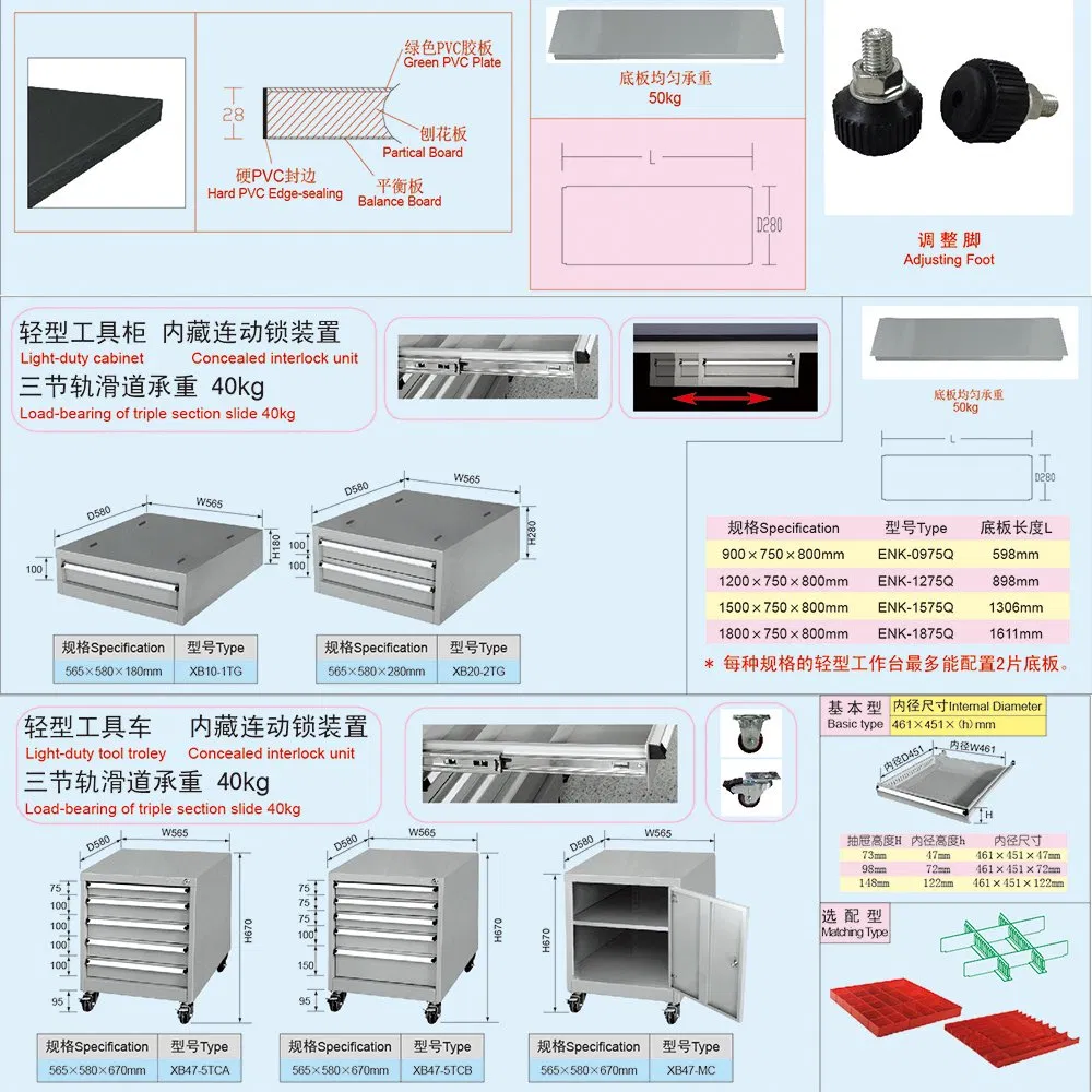 1.2 Meter Metal Garage Light Duty Workbench with Tool Cabinet