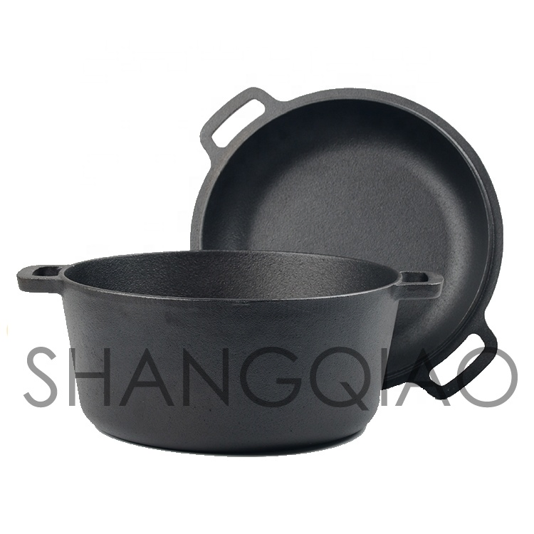 Pre-Seasoned Casserole with Skillet Lid Set Casserole Cast Iron Double Dutch Oven