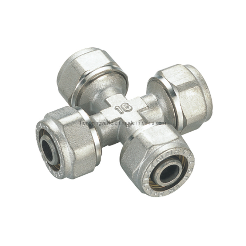 Four Port High Quality Brass Compression Cross Fitting for Multilayer Pipe