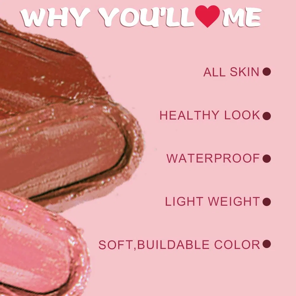 3 Color Blush Palette with Face Primer No Logo Natural Vegan Organic Makeup Matte Waterproof Cream Blush Palette