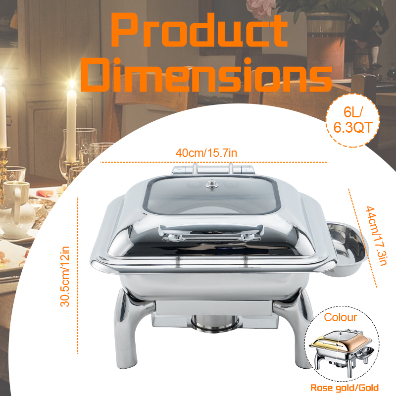 Daosheng Hotels Restaurants Luxury 6L Hydraulic Square Stainless Steel Food Warmer Buffet Heater Chafer Chafing Dish